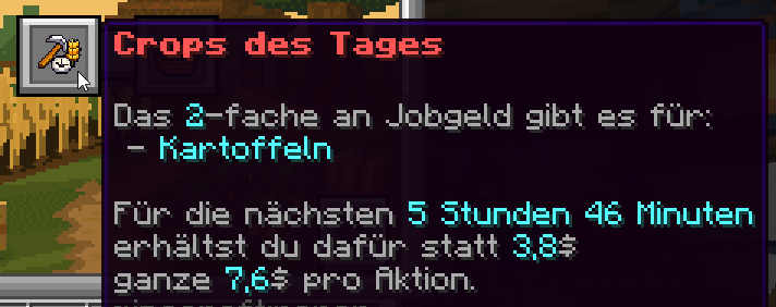 Anzeige der Crops des Tages beim Farmer-NPC