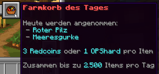 Angebot des Farmkorbs des Tages beim Farmer-NPC
